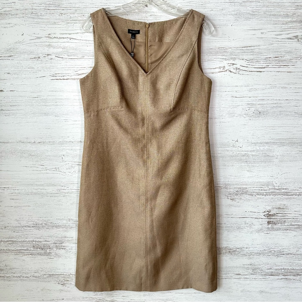 NWT TALBOTS The Jackie Copper Bronze Metallic Sleeveless Sheath Dress 8 Linen